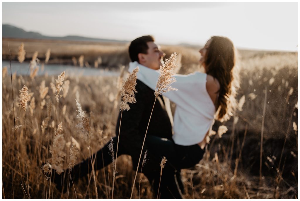 couple in golden field