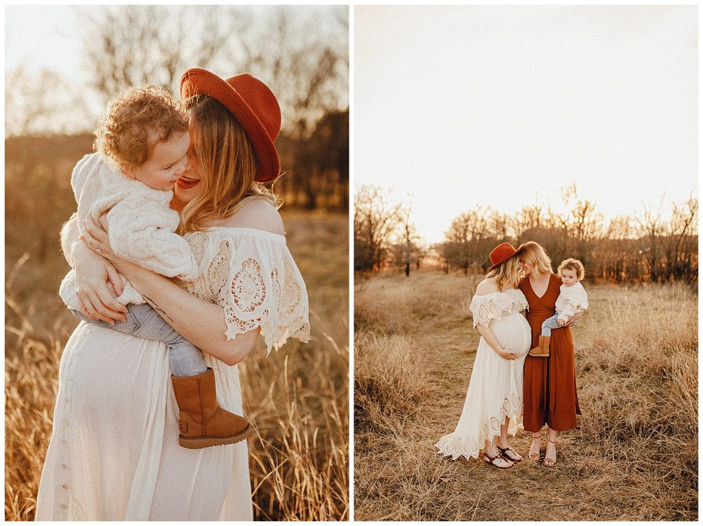 family in golden field