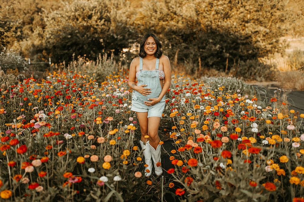 woman in wild flower field
