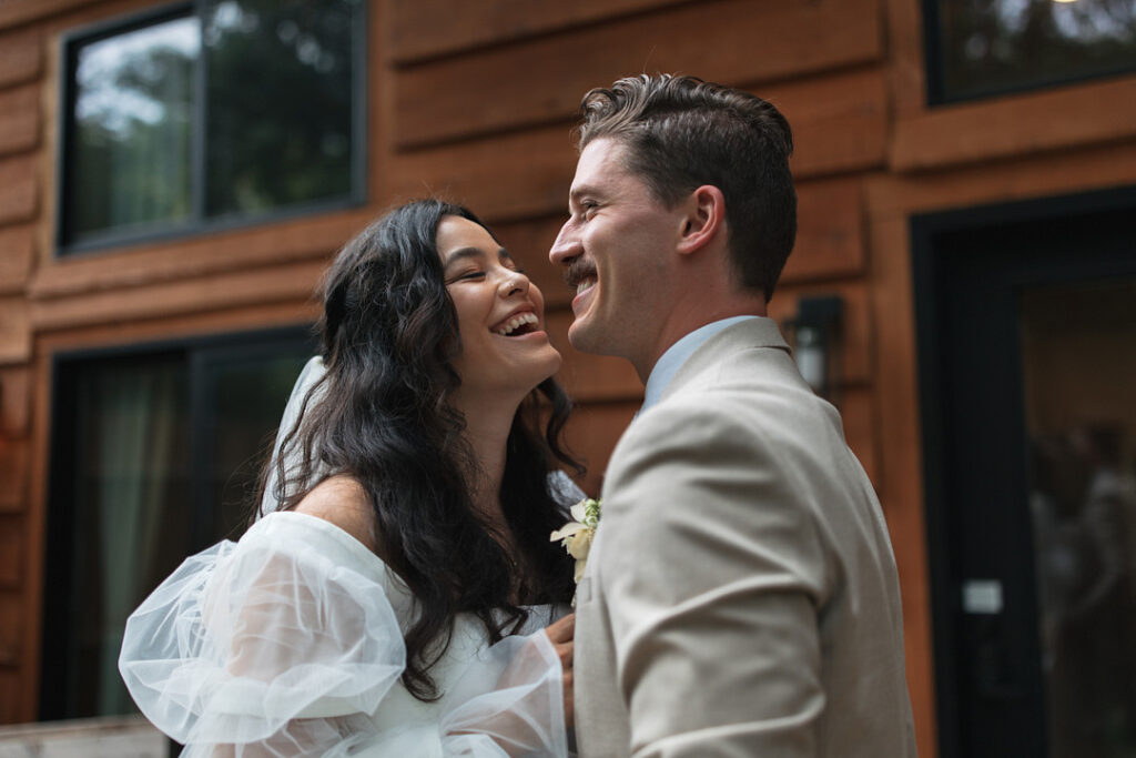 wedding couple laughing