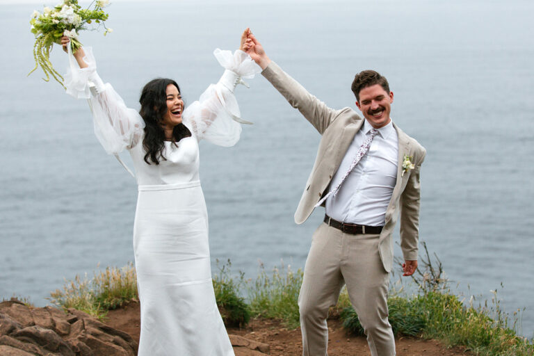 Couple cheering after wedding vows