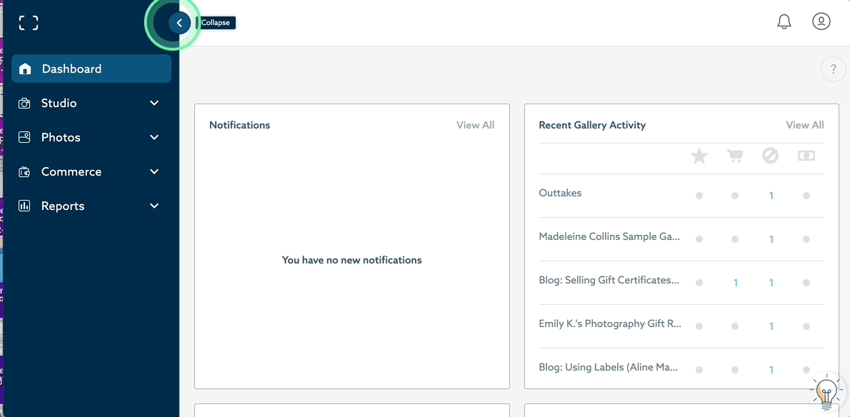 ShootProof Studio new navigation
