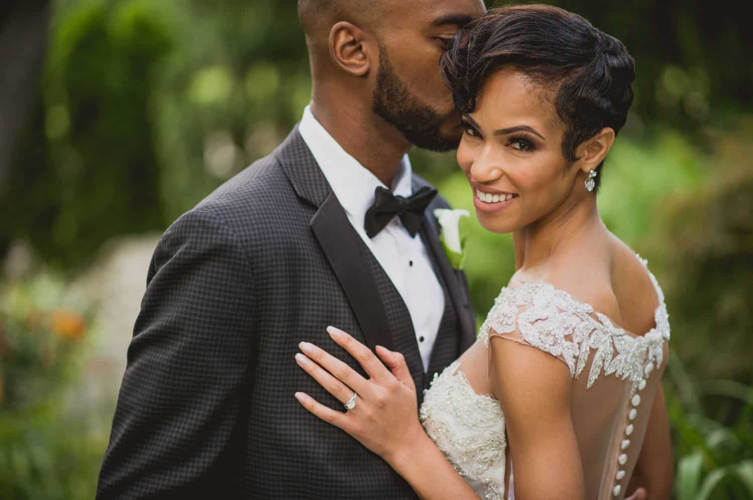 A portrait of a newlywed couple