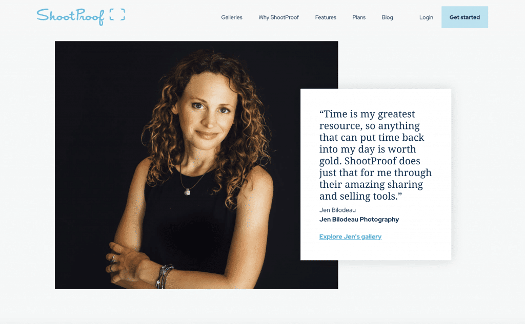 Jen Bilodeau quote on ShootProof and client experience