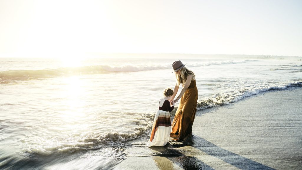 mom and child at the beach