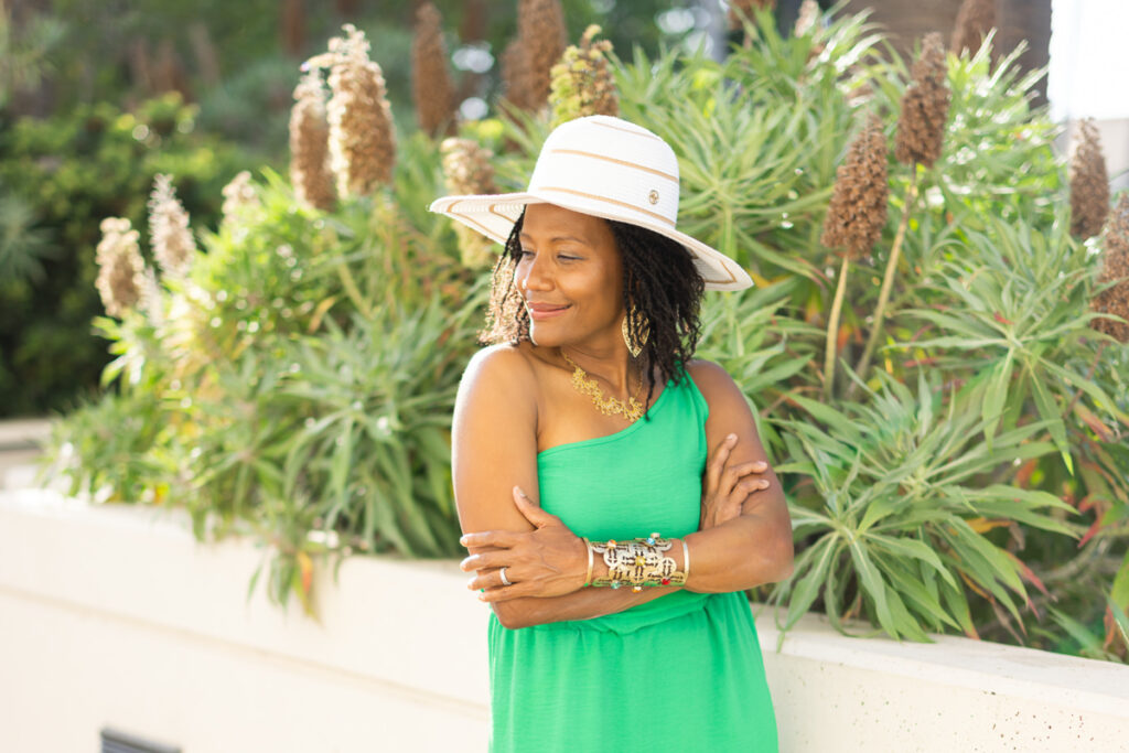 woman in green dress