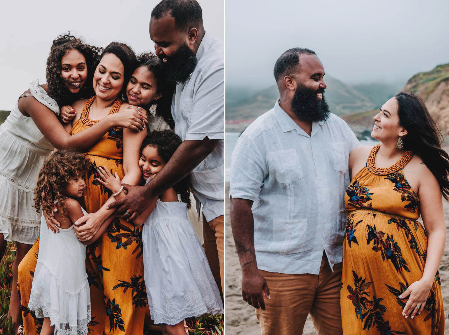 Captured Happiness Photography created this beautiful maternity pose that include's the pregnant mother's entire family standing in a moody landscape in Hawaii.