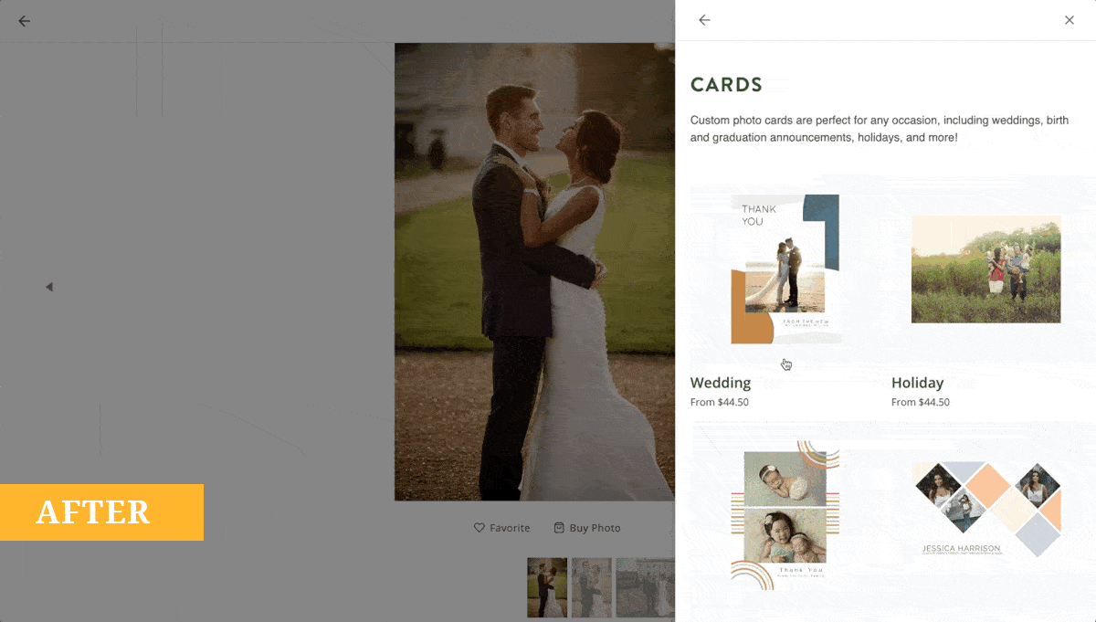 Updated WHCC card hover effect in ShootProof