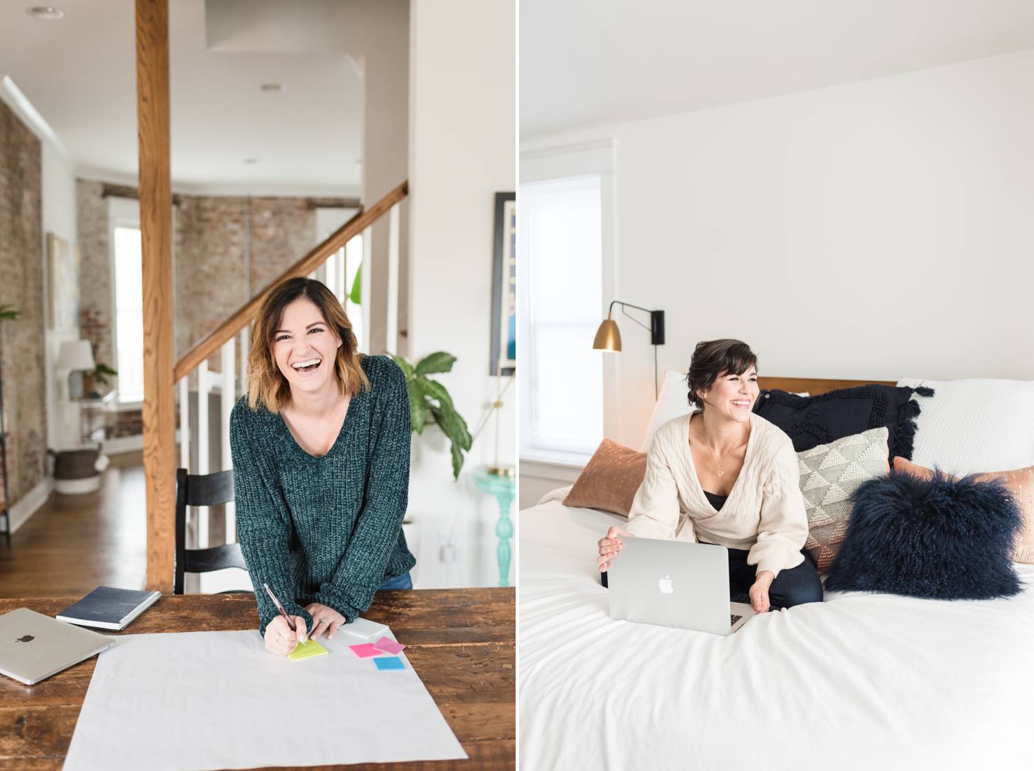 By Mandy Liz: In one photo, a woman drafts an outline of her client feedback action plan on a large piece of paper. In the next photo, she sits on a bed with an open laptop.