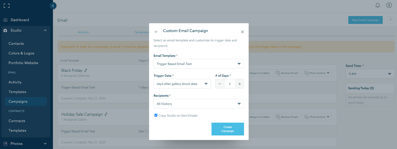 How to create a custom email campaign in ShootProof studio