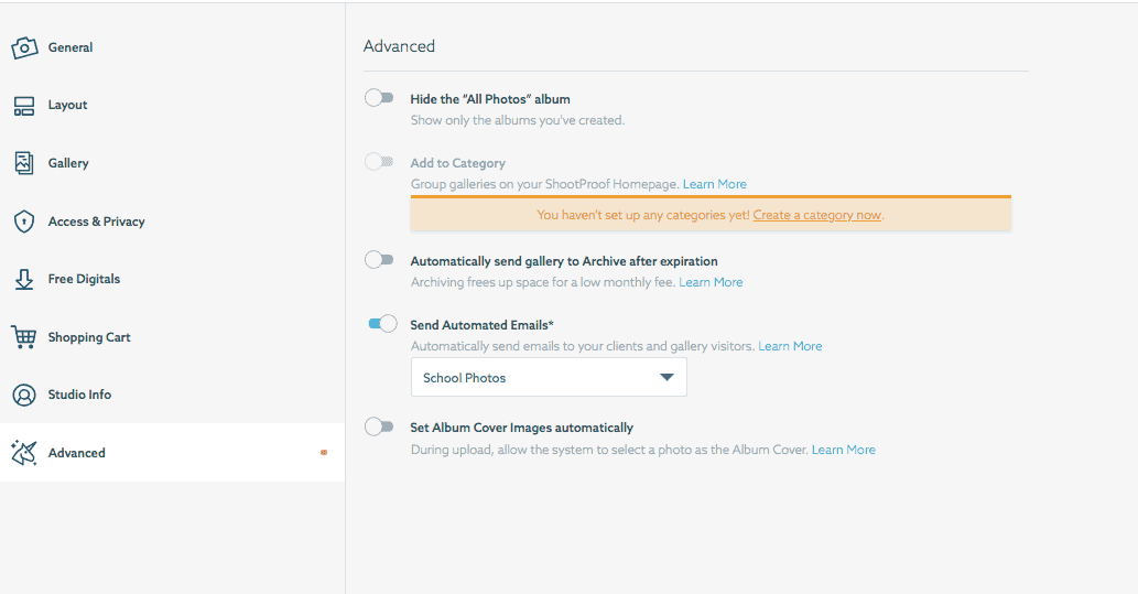 Sending automated emails in ShootProof studio