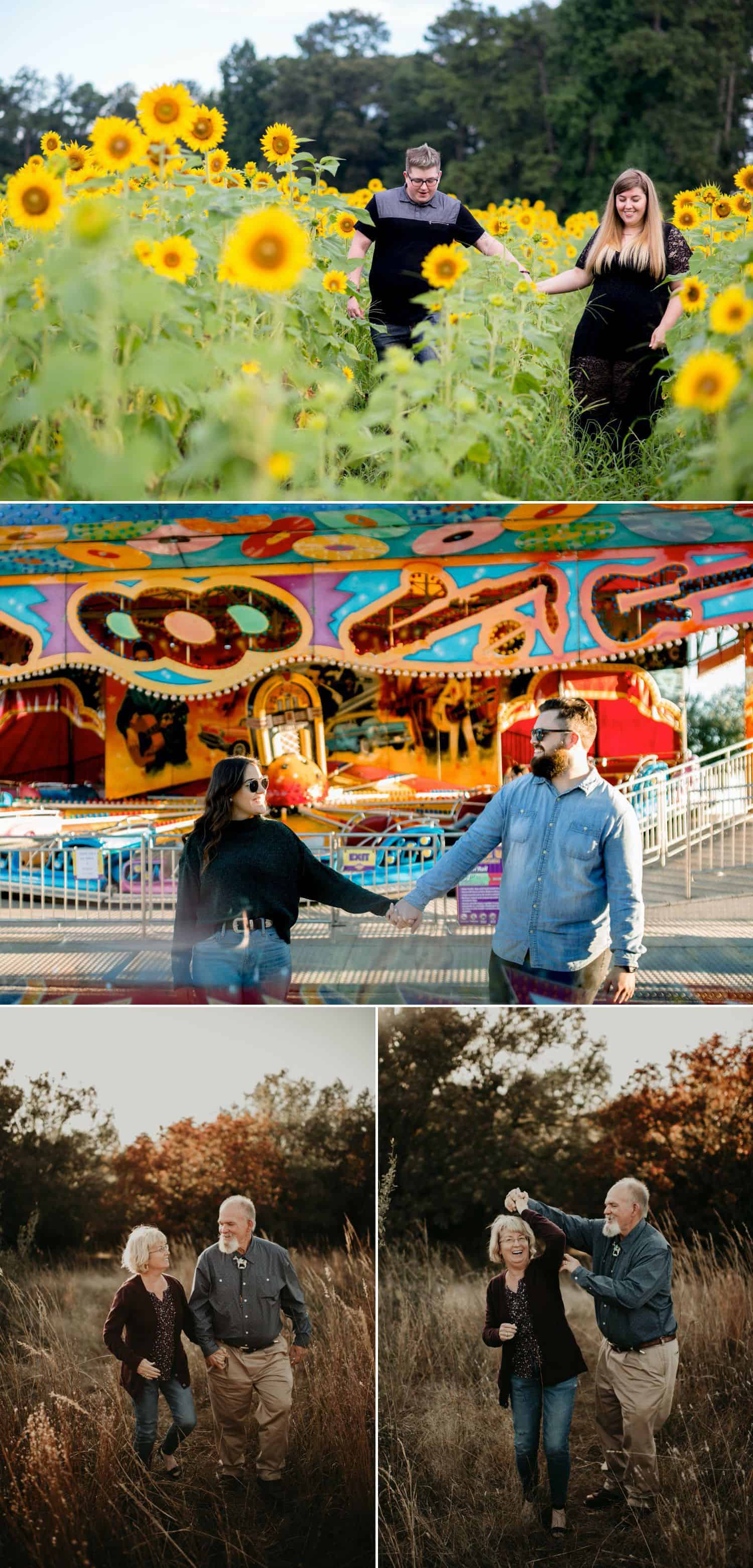 Couples hold hands during their engagement shoot