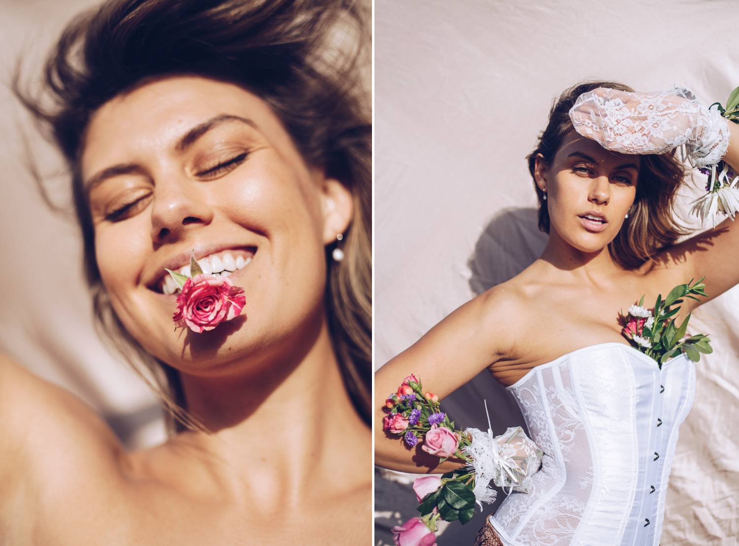 Full Sun Photographs with a Rose and White Corset