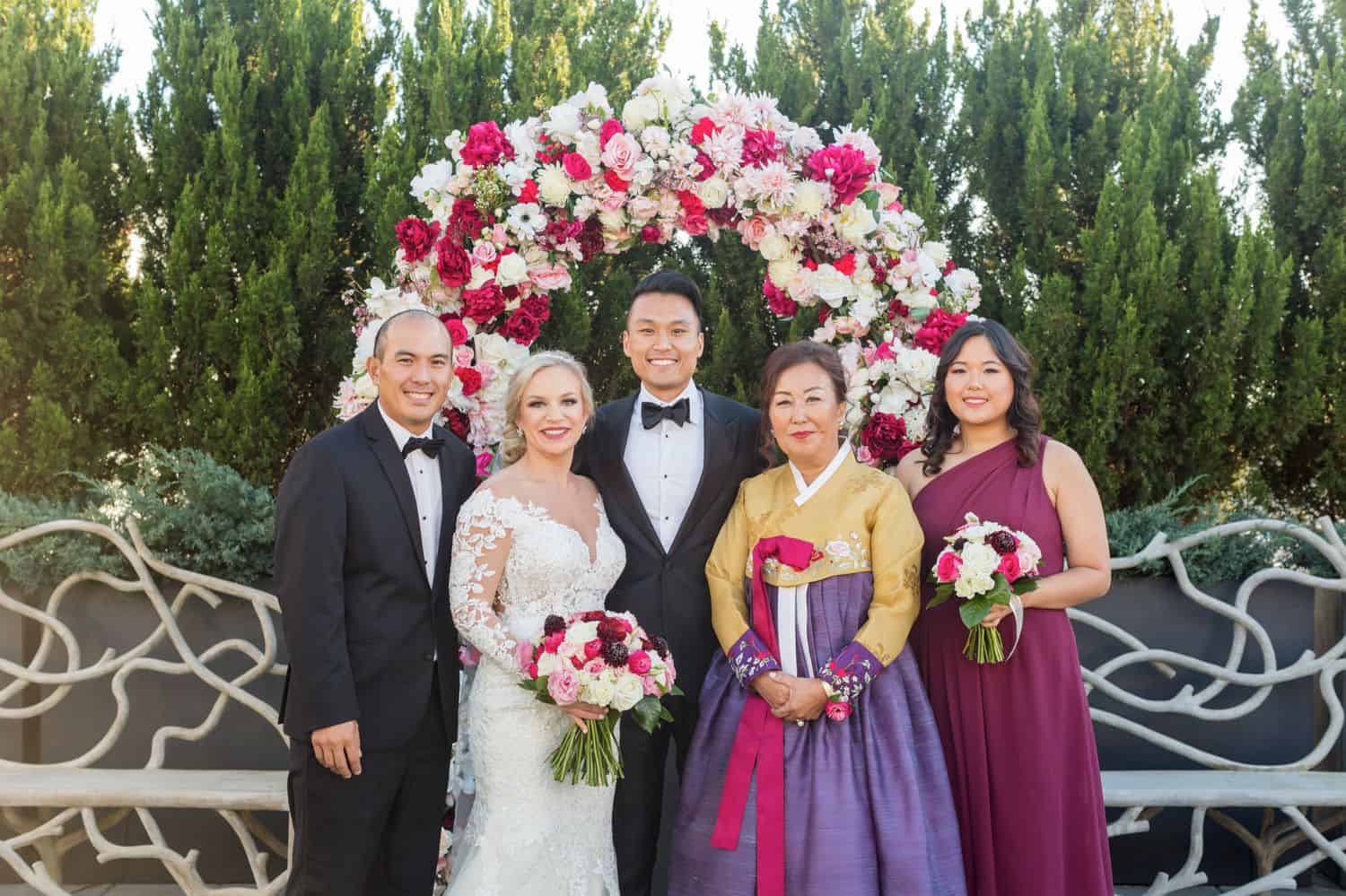 Korean American wedding celebration family portrait