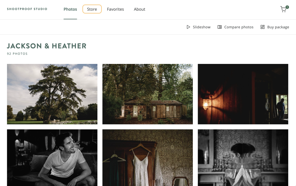 ShootProof online gallery navigation