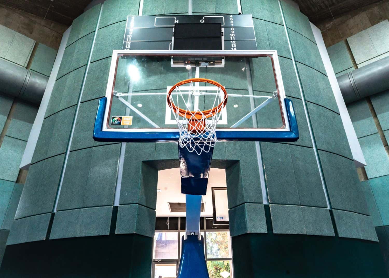 An indoor basketball ring
