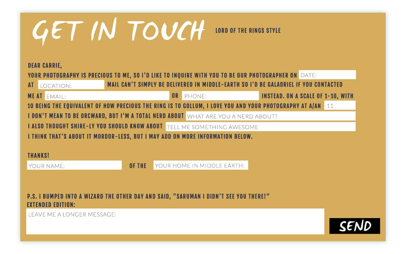 Carrie Swails' Lord of the Rings style contact form