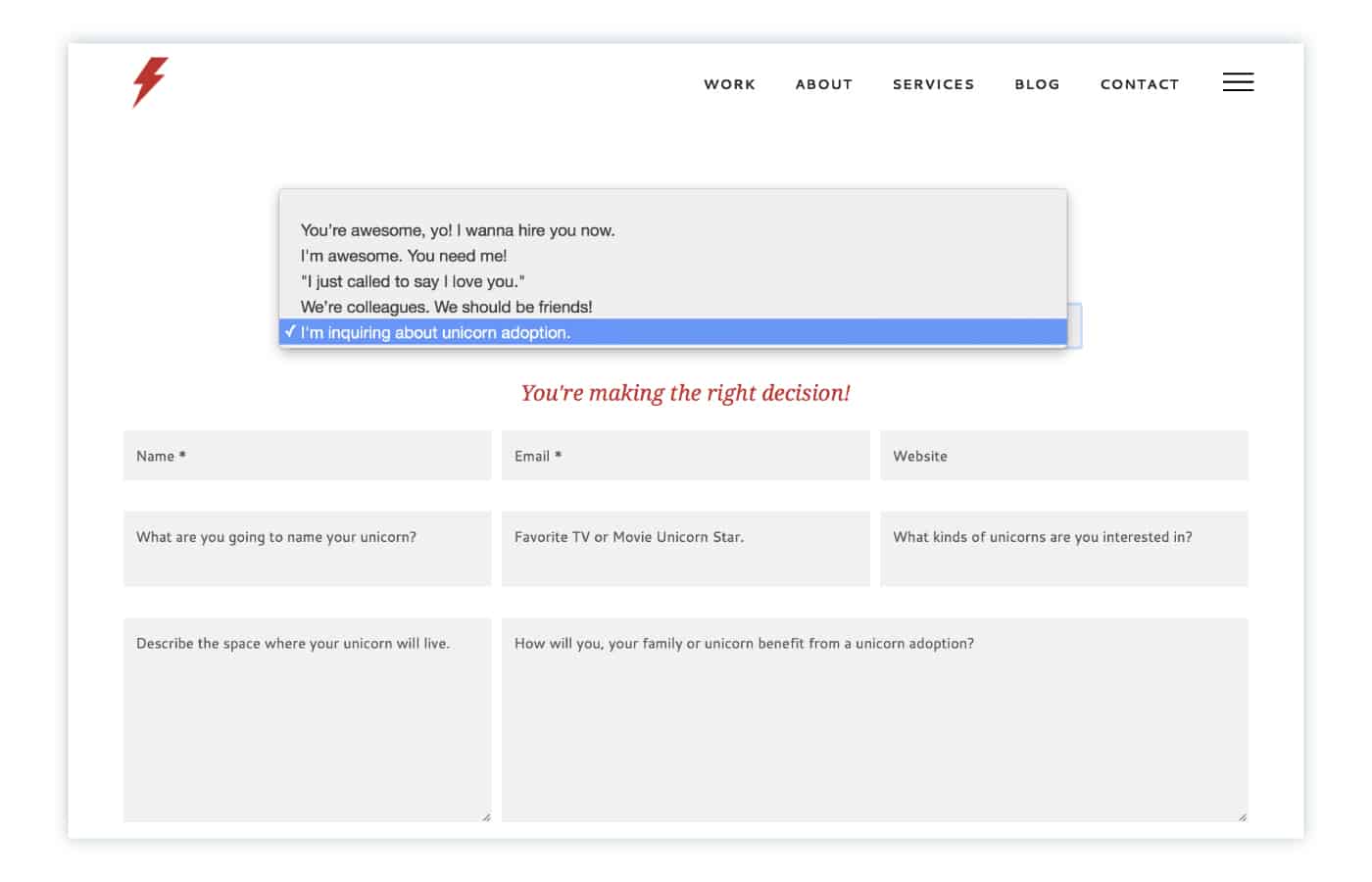Design firm Braizen's contact page