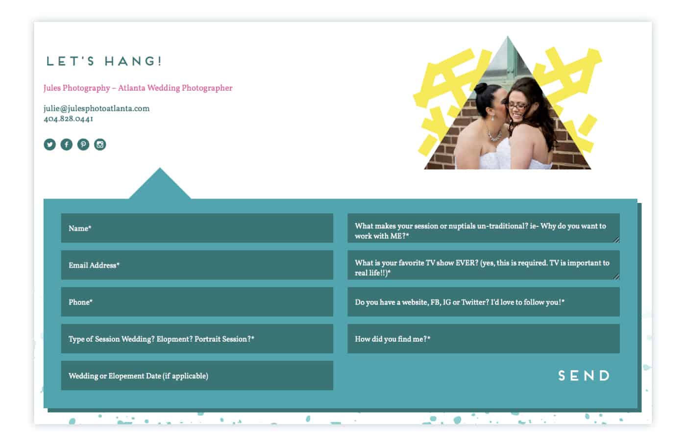 Jules Photography's contact form