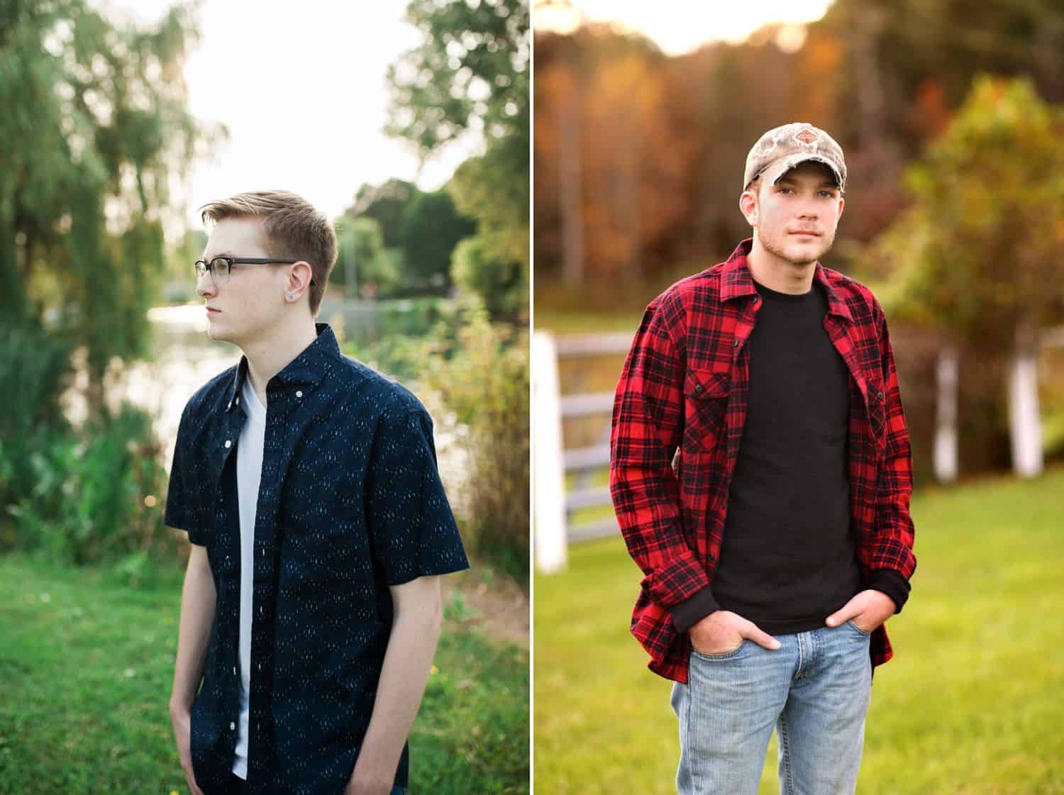 High school senior boys pose for portraits before graduation