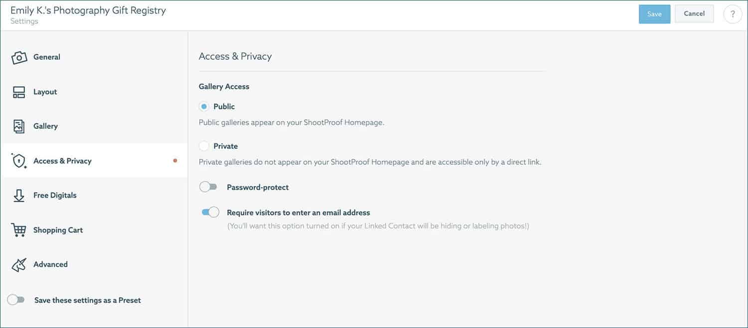 Photography Gift Registries