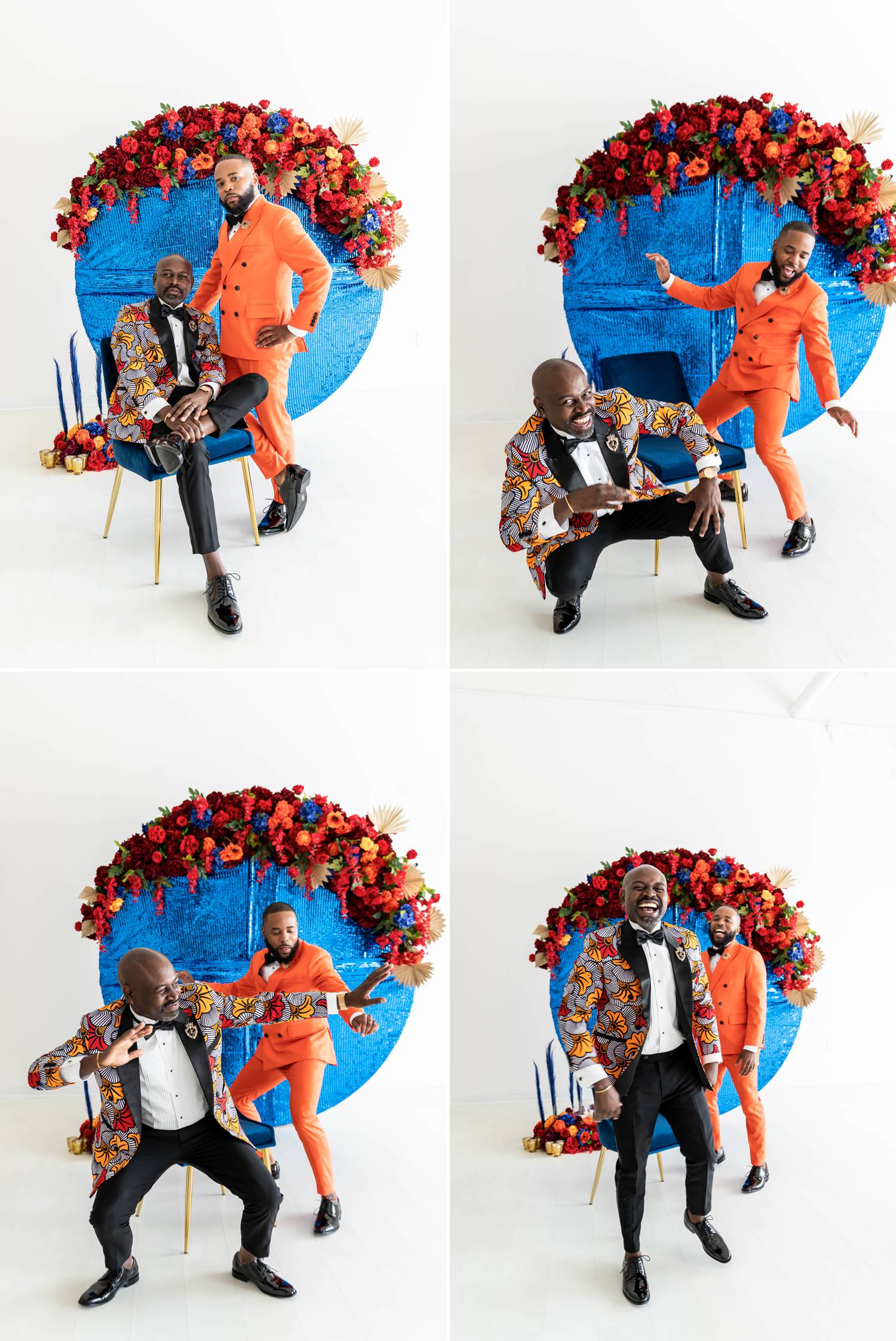 Two Black Atlanta grooms elope in an bright daylight studio owned by LaJoy Cox, a celebrity photographer