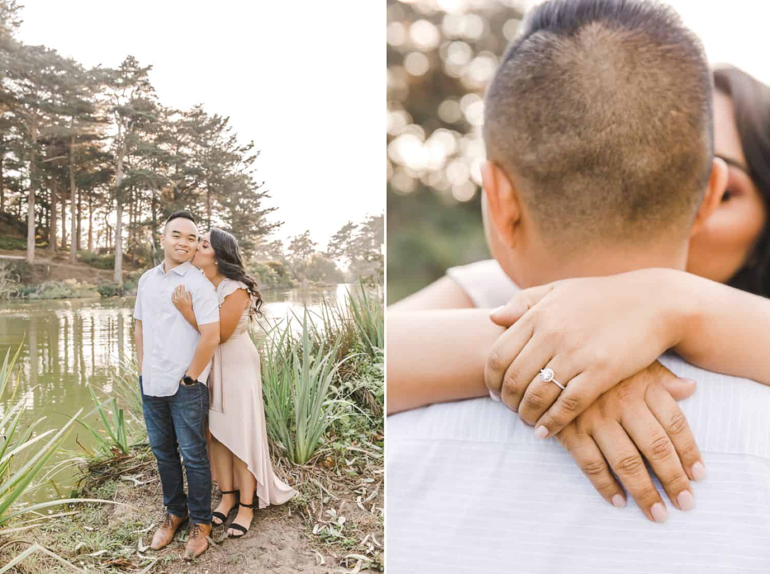 Photos of a couple taken beside the lake