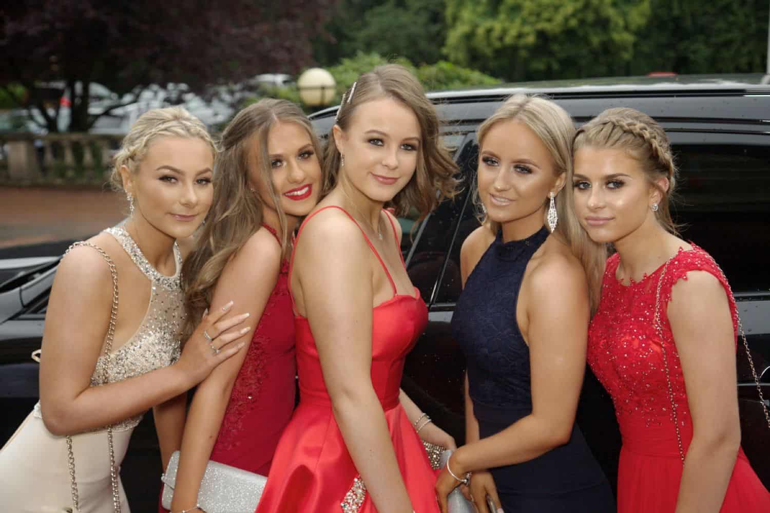 Five high school senior girls pose for their prom photography