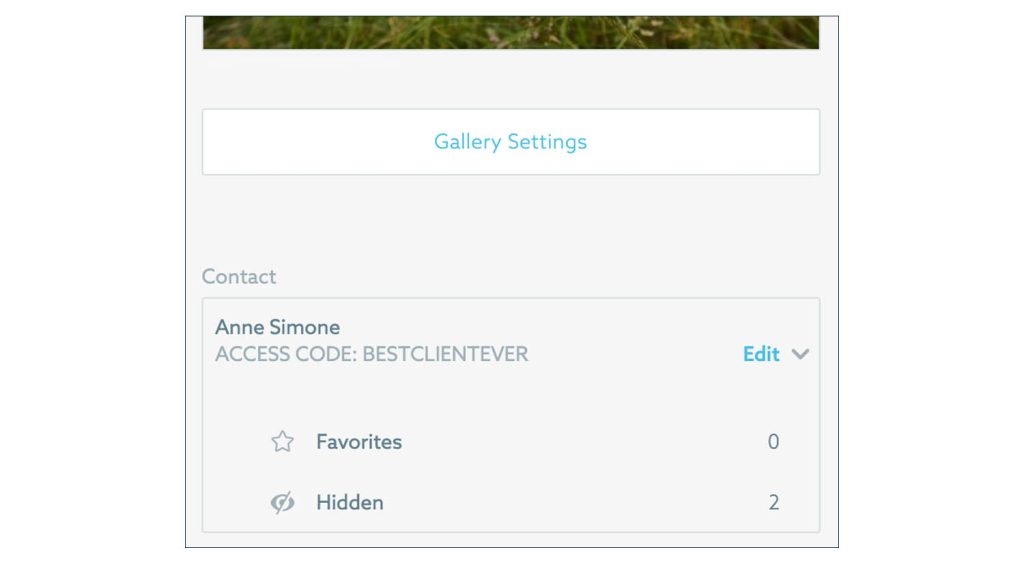 ShootProof gallery settings for a client's Contact Privileges