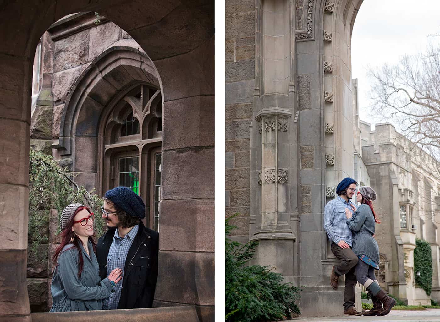 Urban Photo Locations - young hipster couple cuddling in a stone archway